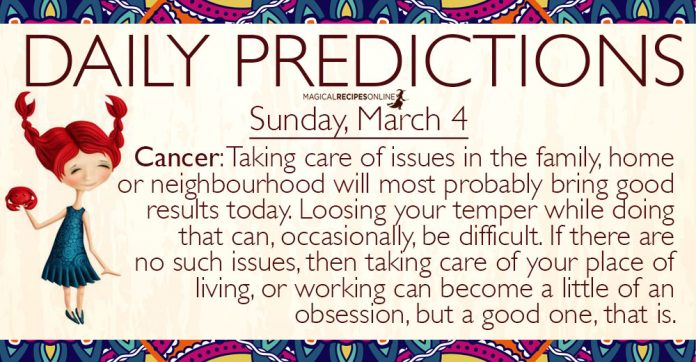 Daily Predictions for Sunday, 4 March 2018