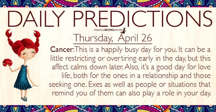 Daily Predictions for Thursday, 26 April 2018