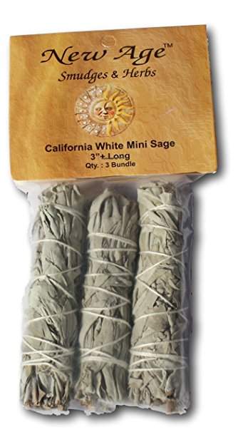 NewAge Smudges and Herbs MCWS3 California Mini Sage Wands, 4-Inch, Pack of 3, White by New Age Imports, Inc. $7.49