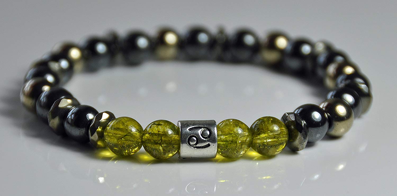 Zodiac Bracelet, Birthstone Bracelet, Peridot Hematite Grounding Mala Gemstone Bracelet, Prosperity Men Bracelet,