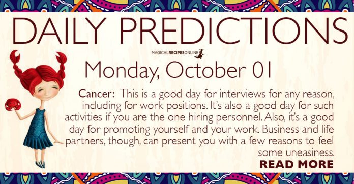 Daily Predictions for Monday, 01 October 2018
