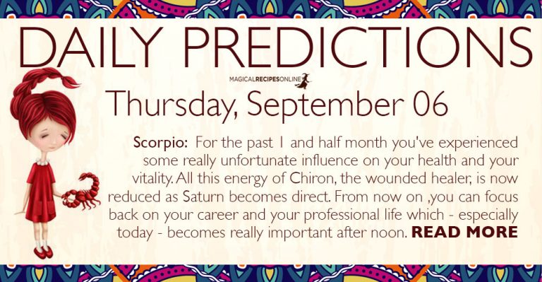 Daily Predictions for Thursday, 06 September 2018