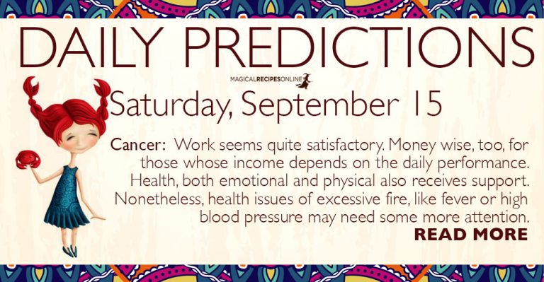 Daily Predictions for Saturday, 15 September 2018
