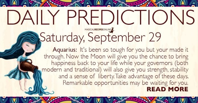 Daily Predictions for Saturday, September 29, 2018