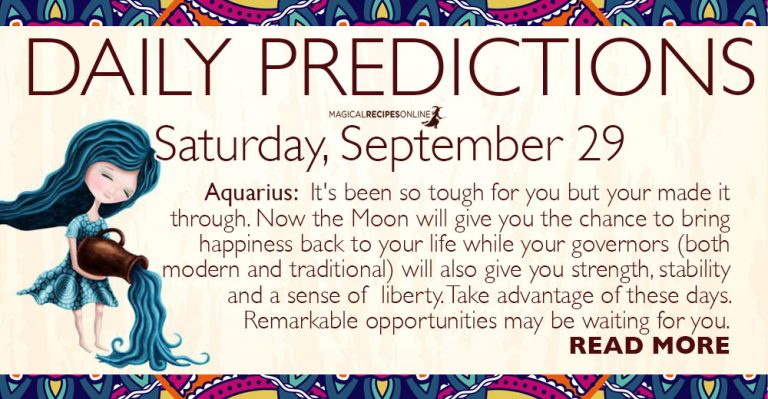 Daily Predictions for Saturday, September 29, 2018