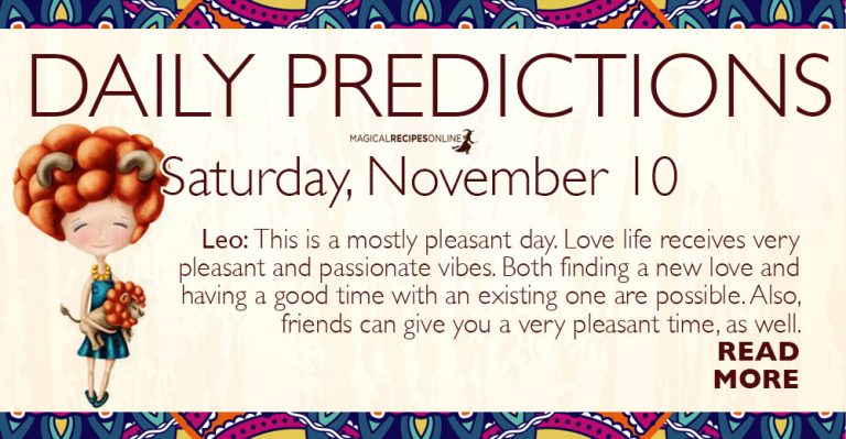 Daily Predictions for Saturday 10 November 2018