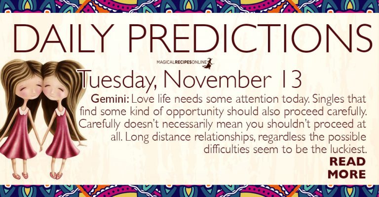 Daily Predictions for Tuesday 13 November 2018