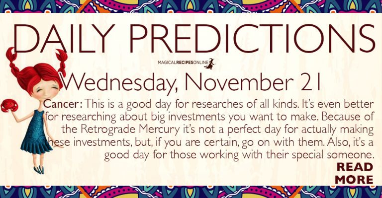 Daily Predictions for Wednesday 21 November 2018