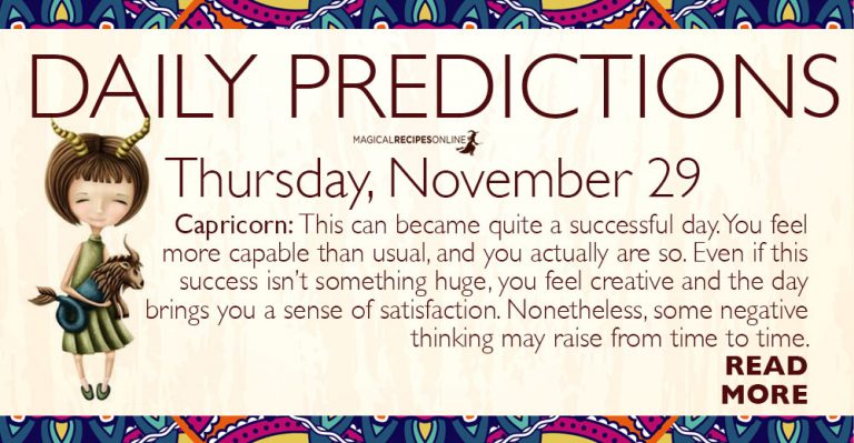 Daily Predictions for Thursday 29 November 2018