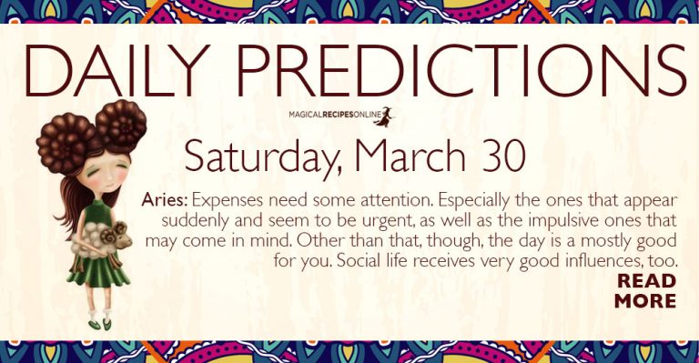 Daily Predictions for Saturday 30 March 2019