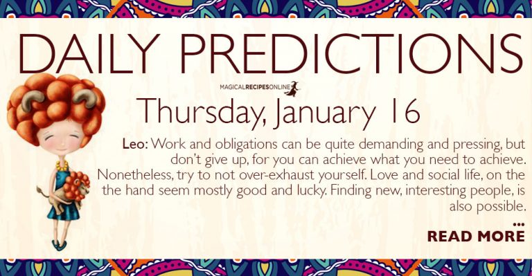 Daily Predictions for Thursday 16 January 2020