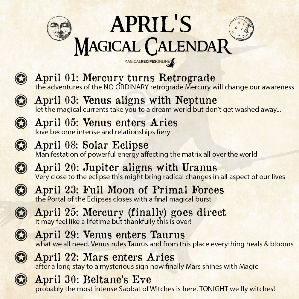 april 2024 calendar of witchcraft and astrology
